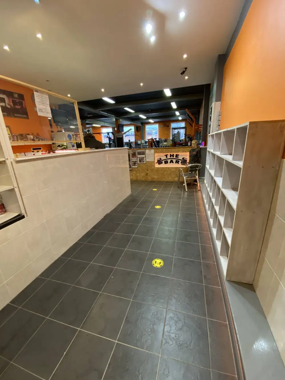 Reception area and storage shelving, The Bar Gym Worthing